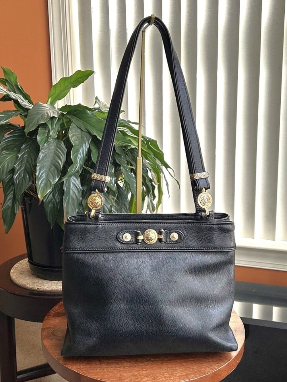 GIANNI VERSACE Starburst Leather Tote, Black